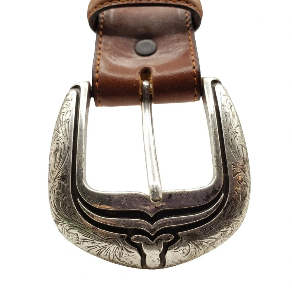 Tony Lama Brown Leather Belt 36 Topaz Crystal Stud Western Overlay Stitched Boho